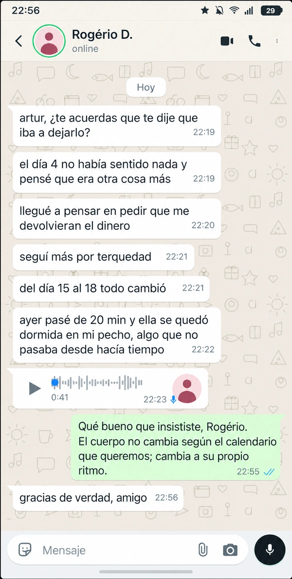 Captura de WhatsApp: alumno dice que pensó en pedir la devolución del dinero el día 4 y que del día 15 al 18 todo cambió