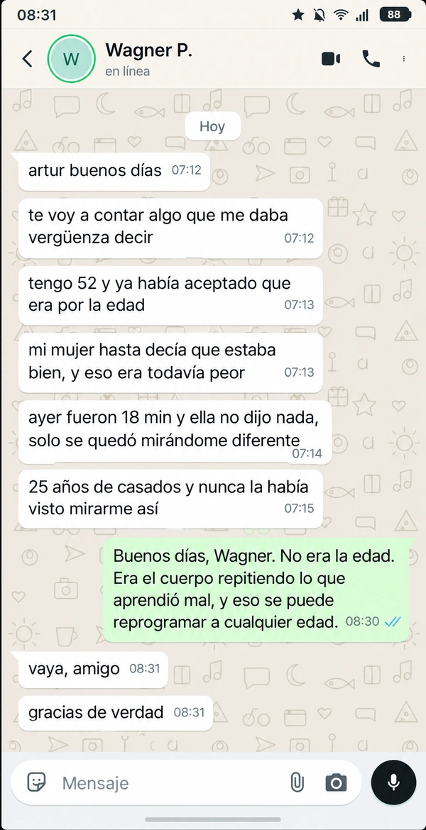 Captura de WhatsApp: alumno de 52 años que creía que era por la edad relata 18 minutos y la reacción de su esposa tras 25 años de matrimonio